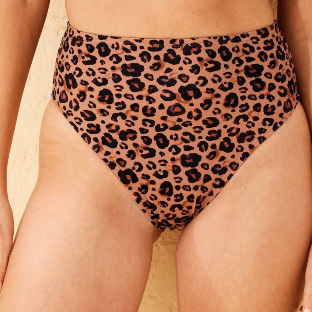 Black Tan Brown-Leopard Print High-Waisted- High Leg-Cheeky Bikini Bottoms.